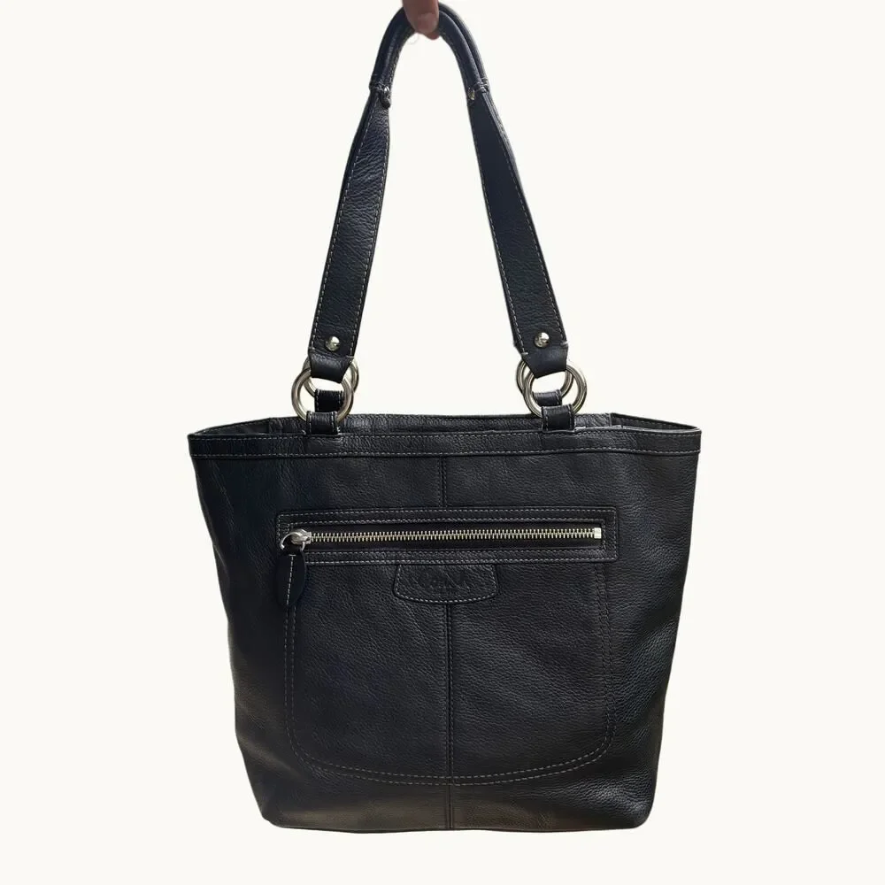 Coach Penelope Black Pebbled Leather Shoulder Tote Bag